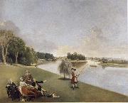 Johann Zoffany A View of the grounds of Hampton House with Mrs and Mrs Garrick taking tea oil on canvas